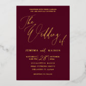 エレガント金ゴールド書道ブルグンディ結婚ズ 箔招待状 (正面)