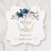 エレガント金ゴールド書道ブルーフローラブライダルシャワー フェイバータグ (裏面)