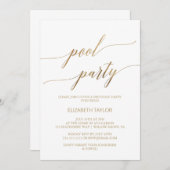 エレガント金ゴールド書道プールパーティー誕生日 招待状 (正面/裏面)