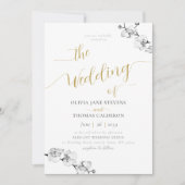 エレガント金ゴールド書道ホワイトラン結婚ズ 招待状 (正面)