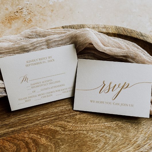 エレガント金ゴールド書道メニュー選択RSVPカード 招待状