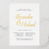 エレガント金ゴールド書道リハーサルディナー 箔招待状 (正面)