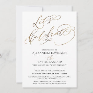 エレガント金ゴールド書道レッツ祝披露宴 招待状