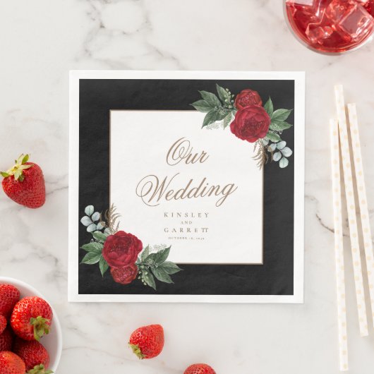 エレガント金ゴールド書道レッドフローラ結婚ズ (インサイチュ)