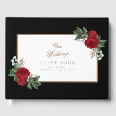 エレガント金ゴールド書道レッドフローラ結婚ズ ゲストブック (正面)