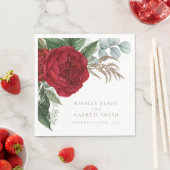 エレガント金ゴールド書道レッドフローラ結婚ズ スタンダードランチョンナプキン (インサイチュ)