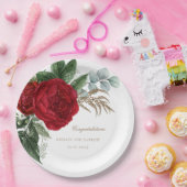 エレガント金ゴールド書道レッドフローラ結婚ズ ペーパープレート (パーティー)