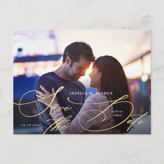 エレガント金ゴールド書道写真の保存日付 ポストカード (正面)