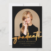 エレガント金ゴールド書道写真アーチ卒業 案内状 (正面)