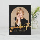 エレガント金ゴールド書道写真アーチ卒業 案内状 (スタンド正面)