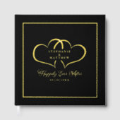 エレガント金ゴールド書道写真シックハートブラック ゲストブック (正面)