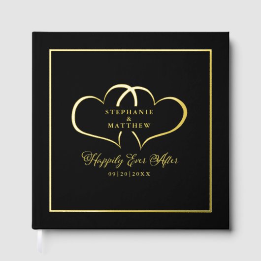 エレガント金ゴールド書道写真シックハートブラック ゲストブック (正面)