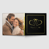 エレガント金ゴールド書道写真シックハートブラック ゲストブック (全面)