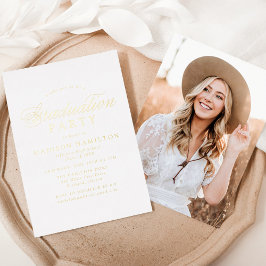 エレガント金ゴールド書道写真卒業パーティー 箔招待状