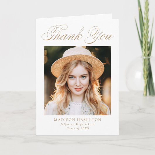 エレガント金ゴールド書道写真卒業 サンキューカード (正面)