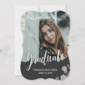 エレガント金ゴールド書道写真卒業 招待状 (正面)