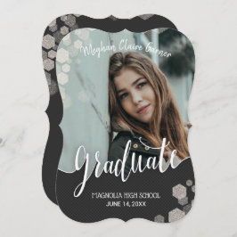 エレガント金ゴールド書道写真卒業 招待状