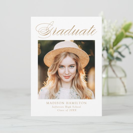 エレガント金ゴールド書道写真卒業 案内状 (スタンド正面)