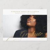 エレガント金ゴールド書道写真大学卒業 案内状 (正面)