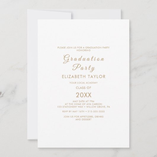 エレガント金ゴールド書道卒業会 招待状 (正面)