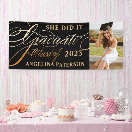 エレガント金ゴールド書道大学院生23名 横断幕 (パーティー)