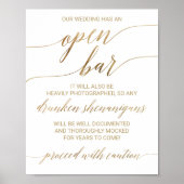 エレガント金ゴールド書道注意開放バー標識 ポスター (正面)