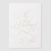 エレガント金ゴールド書道結婚オーバーレイ ベラム紙招待状 (正面)