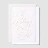 エレガント金ゴールド書道結婚オーバーレイ ベラム紙招待状 (オフセット)