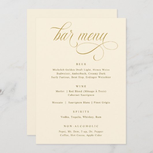 エレガント金ゴールド書道高級結婚バーメニュー メニュー (正面/裏面)