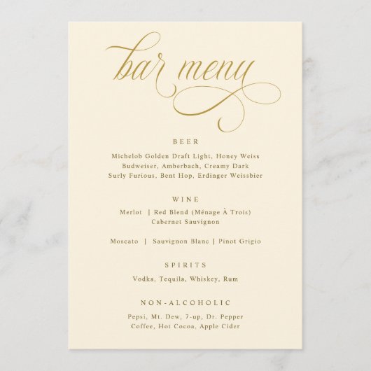 エレガント金ゴールド書道高級結婚バーメニュー メニュー (正面)
