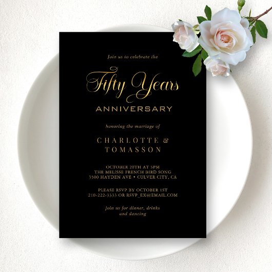 エレガント金ゴールド書道50周年結婚期 招待状