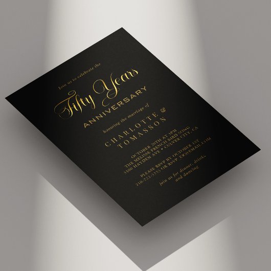 エレガント金ゴールド書道50周年結婚期 招待状