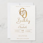 エレガント金ゴールド書道60番目の誕生日フローラ 招待状 (正面)