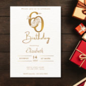 エレガント金ゴールド書道60番目の誕生日フローラ 招待状