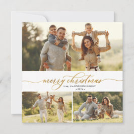 エレガント金ゴールド書3数々の写真クリスマス シーズンカード