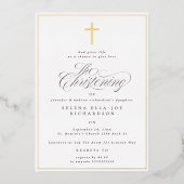 エレガント金ゴールド枠とクロス書跡《キリスト教》洗礼式や命名式 箔招待状 (正面)