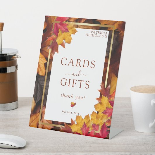 エレガント金ゴールド枠と秋のカー素朴ド&ギフト 台座サイン