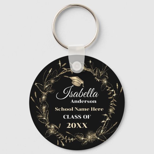 エレガント金ゴールド枠の学名卒業 キーホルダー (正面)