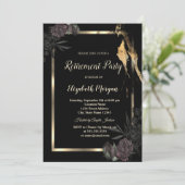 エレガント金ゴールド枠の濃いバラ退職 招待状 (スタンド正面)