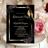 エレガント金ゴールド枠の濃いバラ退職 招待状