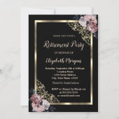 エレガント金ゴールド枠の花の定年 招待状 (正面)