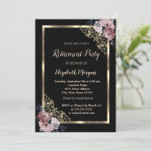 エレガント金ゴールド枠の花の定年 招待状 (スタンド正面)