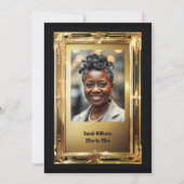 エレガント金ゴールド枠の退職写真別パーティー 招待状 (正面)