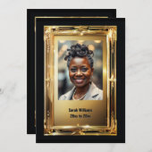 エレガント金ゴールド枠の退職写真別パーティー 招待状 (正面/裏面)