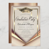 エレガント金ゴールド枠キャップ卒業 招待状 (正面/裏面)