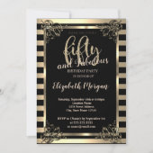 エレガント金ゴールド枠ストライプ、50th誕生日パーティー 招待状 (正面)