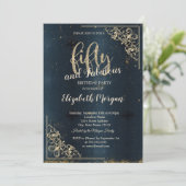 エレガント金ゴールド枠ダークブルー50誕生日 招待状 (スタンド正面)