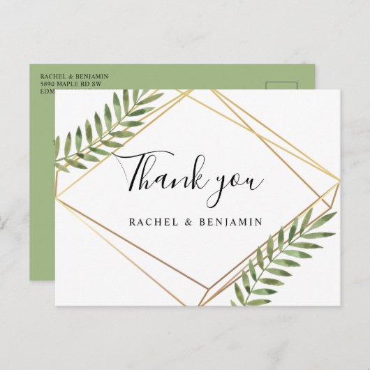 エレガント金ゴールド枠テラリウム緑葉ありがとう ポストカード (正面/裏面)