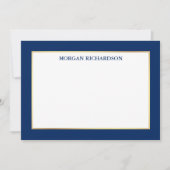 エレガント金ゴールド枠ネイビーブルーストライプの ノートカード (正面)