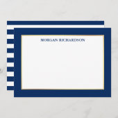 エレガント金ゴールド枠ネイビーブルーストライプの ノートカード (正面/裏面)